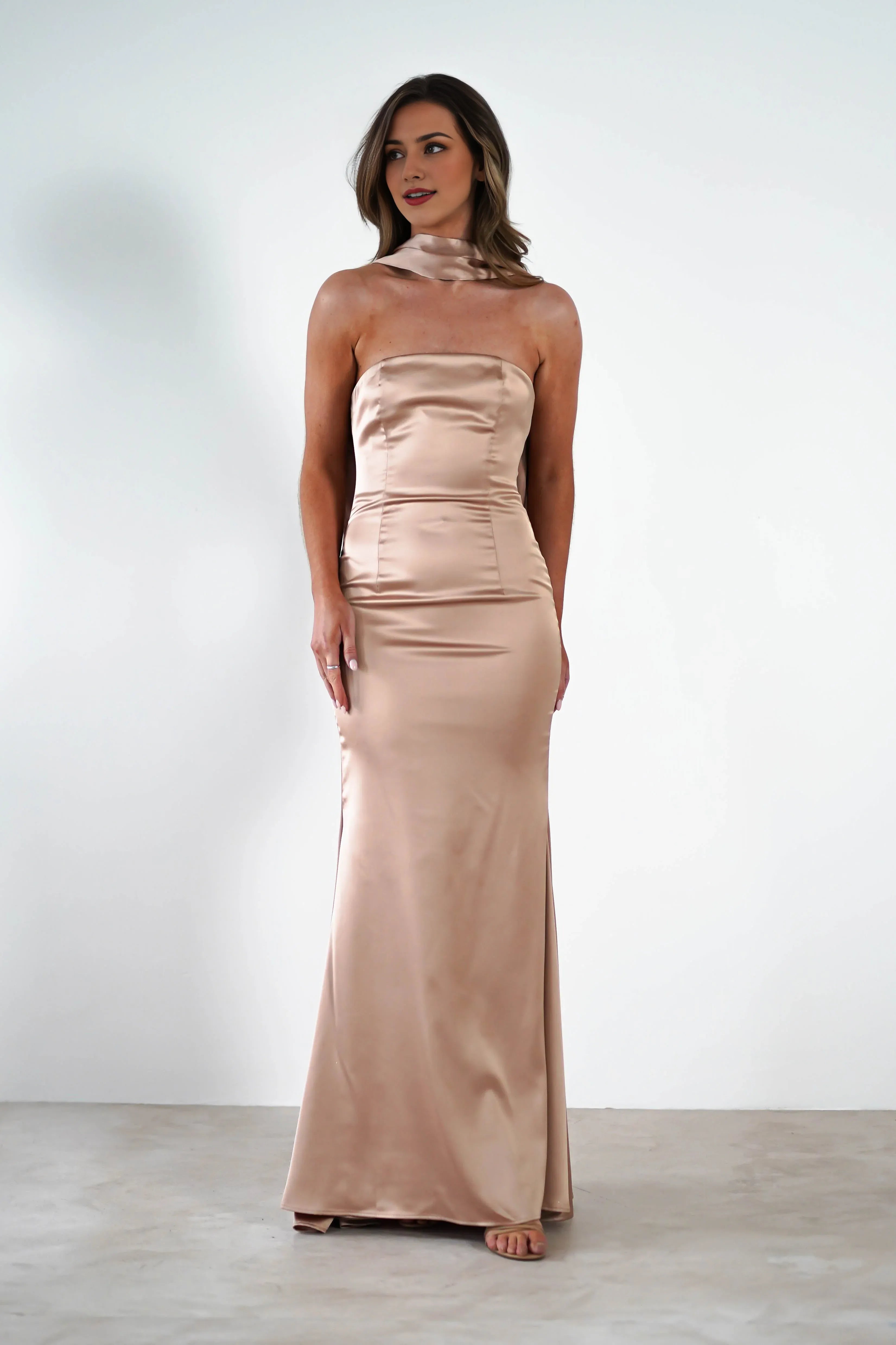 Robe Weitese élégante en satin, robe longue sans bretelles, robe fourreau sans manches, robe de bal longue au sol